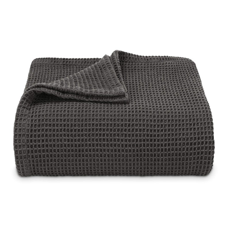 Vera Wang - King Blanket, Luxury Cotton Bedding, Super Soft Essentials with Waffle Weave Knit (Waffleweave Charcoal Grey, King) - Image 1